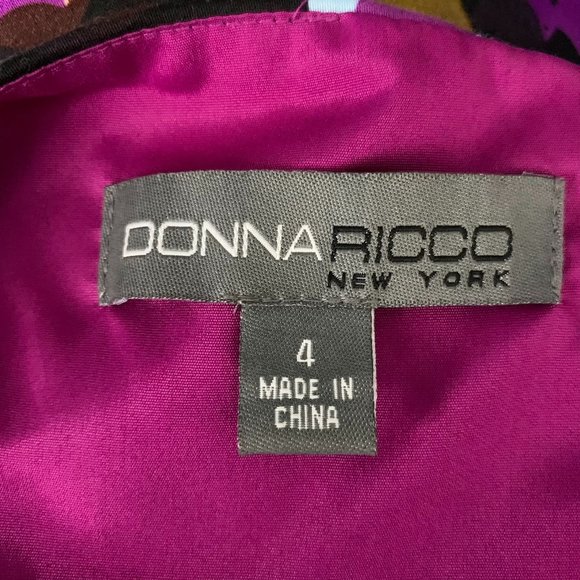 Donna Ricco Sleeveless Sheath Dress 4 Black Floral Zip V Neck Partially Lined - Picture 6 of 6